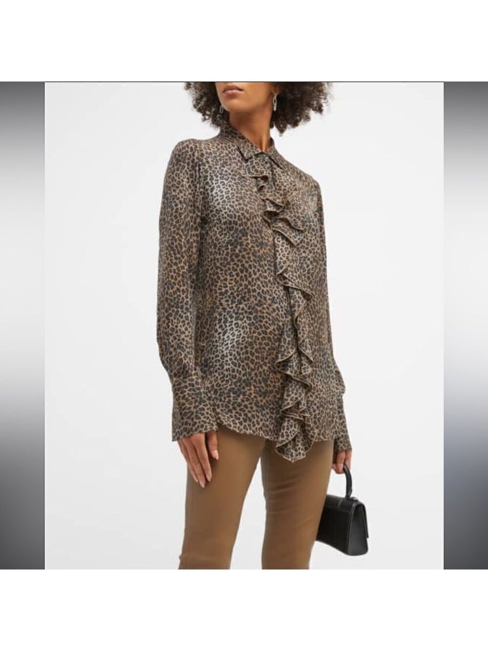 NEW Frame Leopard Print Ruffle Front Silk Blouse Size XS